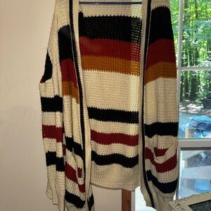 Striped Open-Front Cardigan Sweater